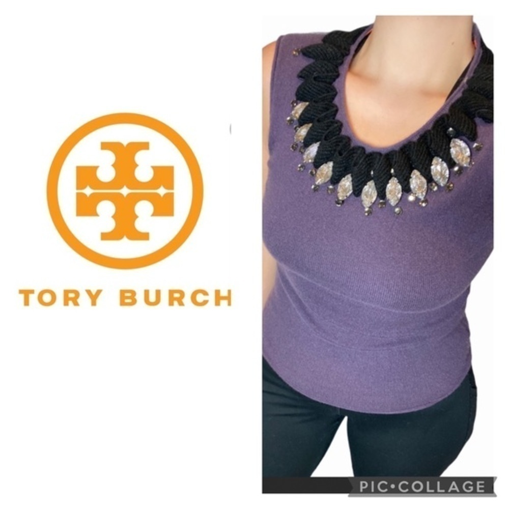 Tory Burch Embellished Cashmere Sleeveless Sweater